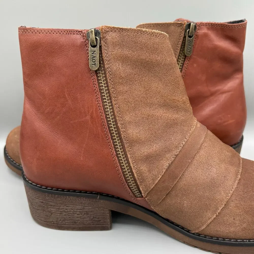 Naot Women's Leather Suede Stacked Heel Zip Up Emerald Ankle Booties Size 41